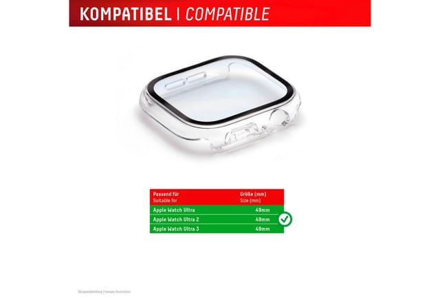 Displex Displayschutzglas Smartwatch Glass All-In-One Protector Full Body für Apple Watch Ultra 2 49 mm, Apple Watch Ultra 3 49 mm, Apple Watch Ultra 49 mm, Displayschutzfolie, Schutzfolie, Bildschirmschutz, kratz- & stoßfest