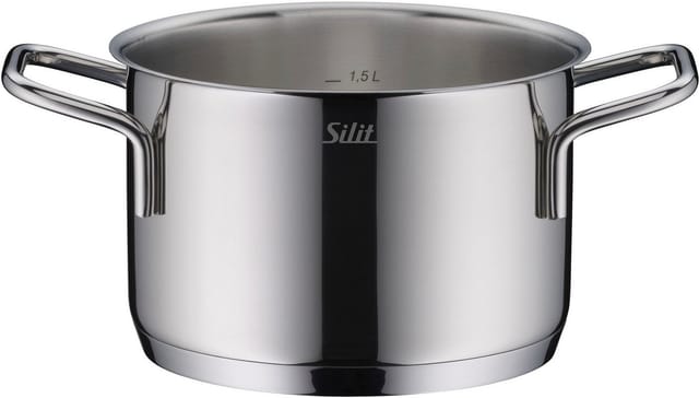 Silit Topf-Set Extra Cook Induktion, Kochgeschirr-Set mit Glasdeckel, Innenskalierung, Edelstahl 18/10 (Set, 7-tlg., 3x Kochtöpfe 16/20/24 cm mit Deckel, 1x Stielkasserolle 16 cm), SiliTherm Universalboden, breiter Schüttrand, spülmaschinengeeignet