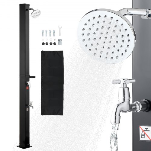 Solardusche 35 L, Solar Gartendusche 2160 Mm Hoch, Pooldusche Mit Seifenablage, Warm- & Kaltwasserregulierung, Freistehend, Campingdusche Für Garten, Poolbereich, Strandpool, Schwarz