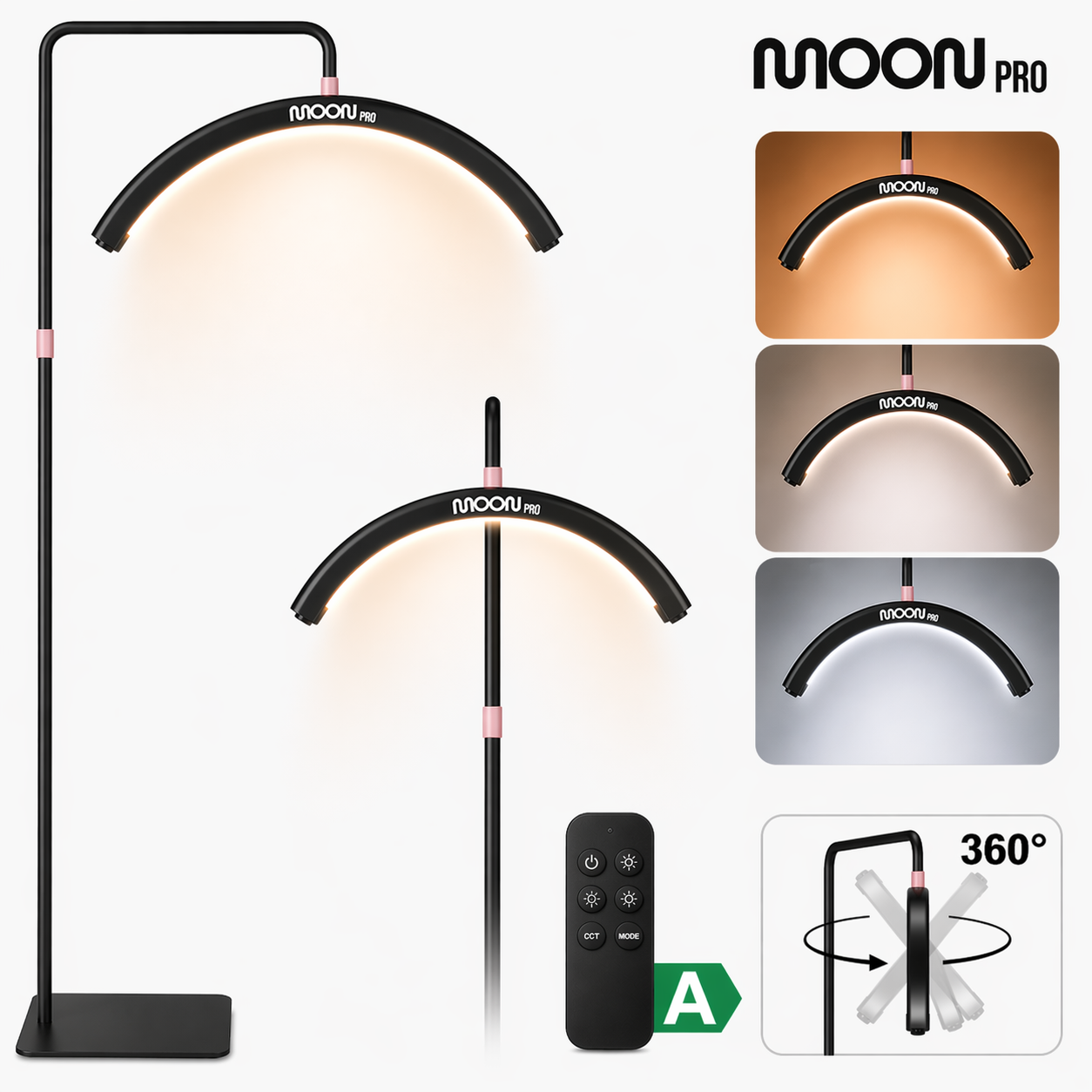 Mondbogen-led-kosmetiklampe 24w Für Wimpern, Stehend, Schwarz, 180 Cm