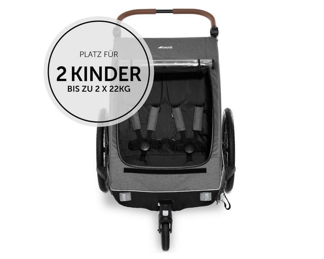 Hauck Fahrradkinderanhänger 2in1 Bike Trailer und Buggy Dryk Duo, melange grey, für 2 Kinder, inklusive Deichsel