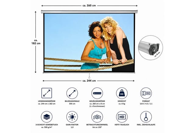 Mucola Beamerleinwand 120" Leinwand 244x182 Beamer FFB Heimkino 16:9 4:3 1:1 Rolloleinwand (Besseres Kontrastverhältnis)