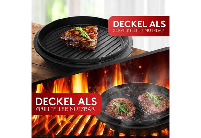 Amandi Feuertopf BBQ Dutch Oven Feuertopf - Gusseisen Set 7L für Grill & Lagerfeuer, Gusseisen