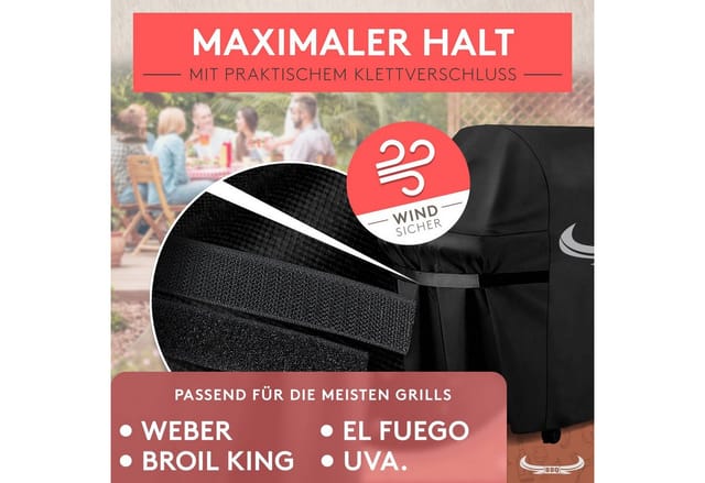 Amandi Grill-Schutzhülle BBQ Grillabdeckung wetterfest - [122cm x 61cm x 147cm] (Premium Oxford-Gewebe & Klettverschluss), Schutzhülle für Gas-, Elektro- & Holzkohlegrills
