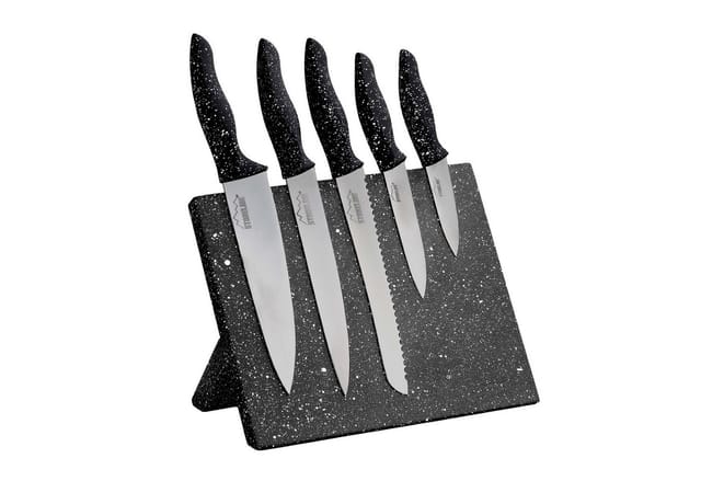 STONELINE Messer-Set Magnet Messerblock, bestückt, 6-teilig, mit klappbarem Ständer (5-tlg), rostfreier Edelstahl mit Titanbeschichtung, Designed in Germany