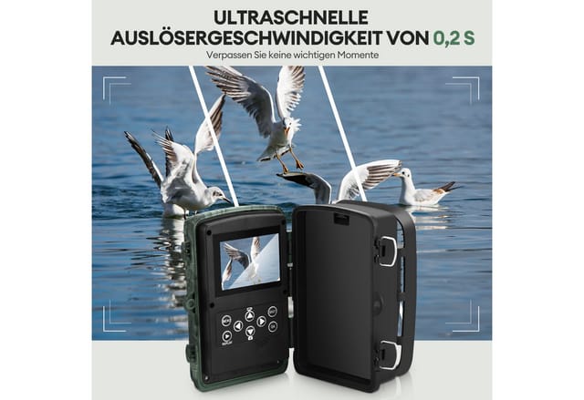 CkeyiN Wildkamera 4K Video Wildtierkamera, 50MP Full HD, 0,1s Auslösezeit & 32GB SD (Außenbereich, 120° Weitwinkel IP65 Wasserdicht)