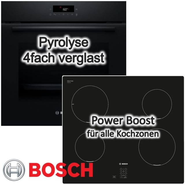 BOSCH Backofen-Set Pyrolyse 3D-Heißluft + Induktionskochfeld PowerBoost TouchSelect, mit Nein, Pyrolyse-Selbstreinigung Hydrolyse