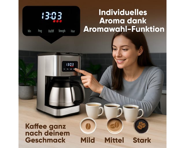 ProfiCook Filterkaffeemaschine PC-KA 1300, Kaffeemaschine mit Thermoskanne, bis zu 10 Tassen