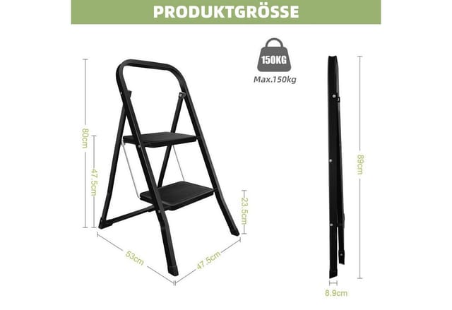 SunJas Trittleiter OZ-Step02 2/3 stufen Mit extrabreiten rutschfesten Trittstufen (Eisen Stehleiter, Multifunktionsleiter für Zuhause, Küche & Garten), Klappleiter & Handlauf Stehleiter bis 150 kg