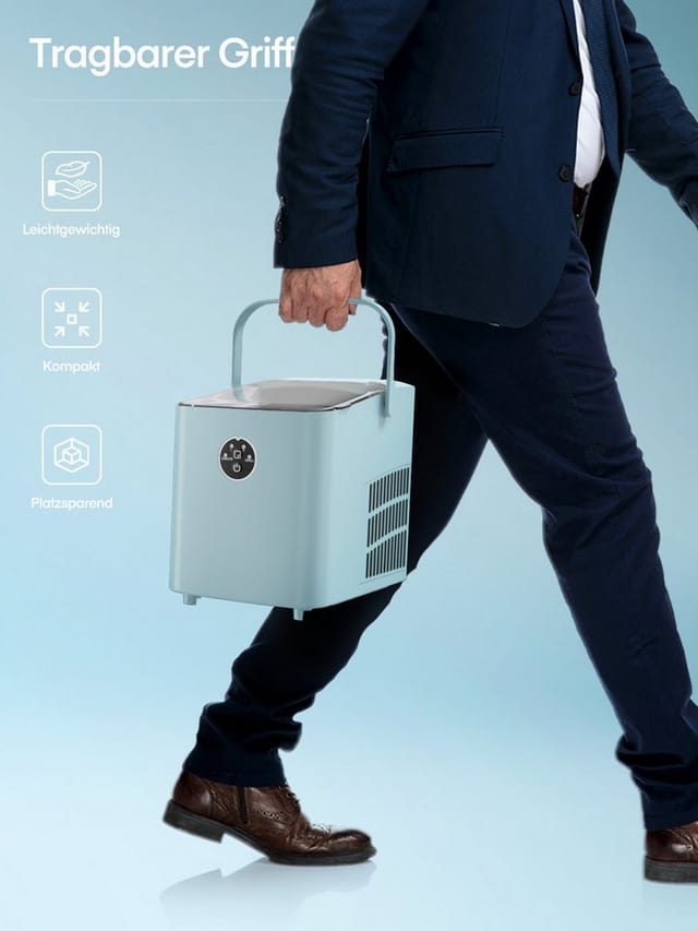 FOHERE Eiswürfelmaschine Klein, 14kg/24h, 6 Min. Eis, 2 Bullet Ice Größen, selbstreinigend, Party/Büro, blau