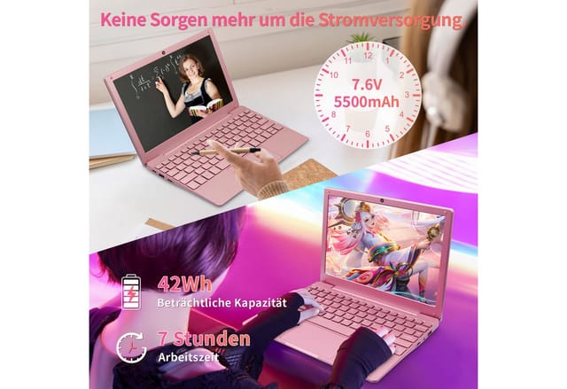 LONGEVINCE 10,1 Zoll Mini Laptop, Celeron N4020, 8GB RAM, Ultradünn Notebook (25,65 cm/10,1 Zoll, Intel Celeron N4020, Intel UHD Graphics 600, 8 GB, 256 GB SSD, 1280x800 HD Display, Intel Celeron N4020, Windows 11 Pro)