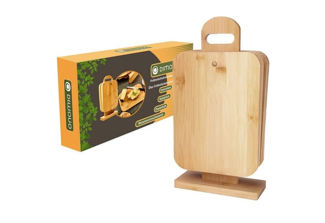 Dimono Schneidebrett Frühstücksbrett Set 6-teilig – Bambus Schneide- & Servierbretter, Bambus, (Servierbretter Küchenbrett Brotbrett), klingenschonend, antibakteriell