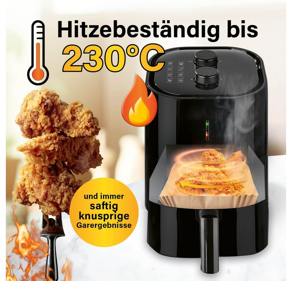GOURMETmaxx Backpapier für Airfryer 2 bis 5 Liter - 50 Stück – 16 x 16 x 4,5cm, Airfryer Heißluftfritteuse Einwegschalen Baking Paper Bild 4
