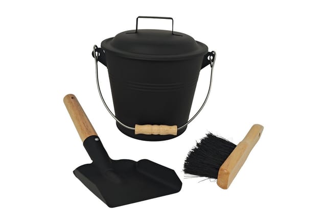 relaxdays Mülleimer Ascheeimer mit Feger & Schaufel, 4,5 Liter