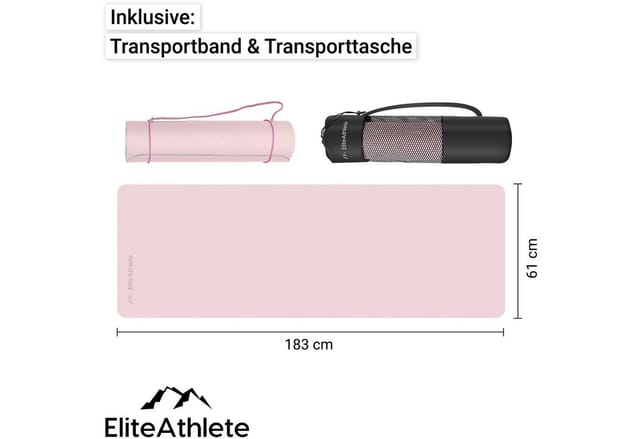 EliteAthlete Yogamatte EliteAthlete® Yogamatte - Sportmatte - Fitnessmatte - Yoga Matte (Set bestehend aus: Matte, Transporttasche, Transportband)