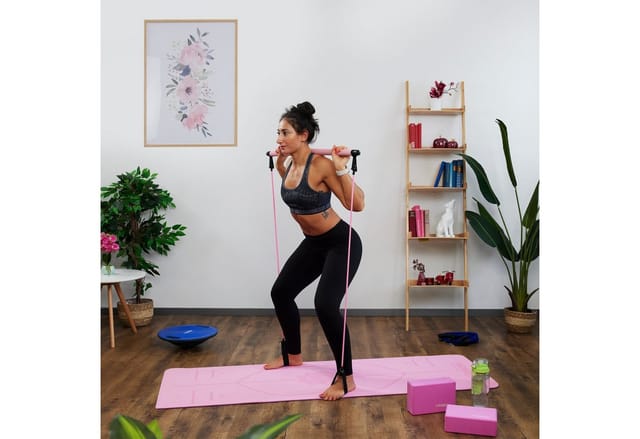relaxdays Gymnastikstäbe Pilatesstab mit Widerstandsbändern
