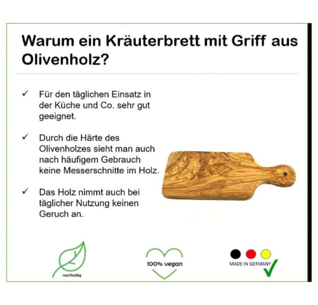 Olivenholz-erleben Kräuterschneidebrett mit Griff, aus echtem Olivenholz ca. 23 x 10 cm, Olivenholz, (1-St), Ein hochwertiger Alltagsbegleiter – praktisch, schön, immer ein Unikat