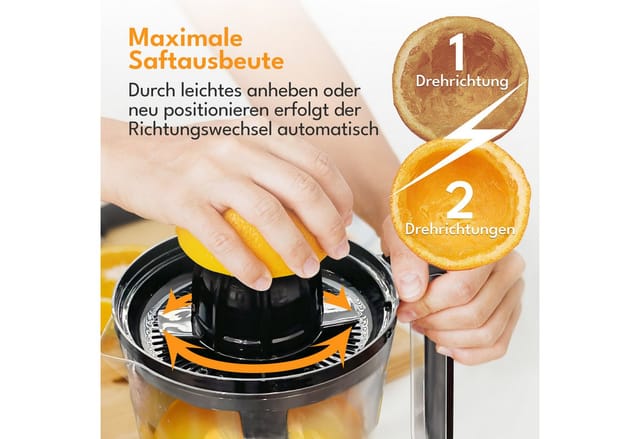 Lebenlang Zitruspresse Saftpresse elektrische Zitronenpresse Orangenpresse, 40,00 W, BPA-freie, zwei Drehrichtungen, spülmaschinenfest, Auto ON/OFF