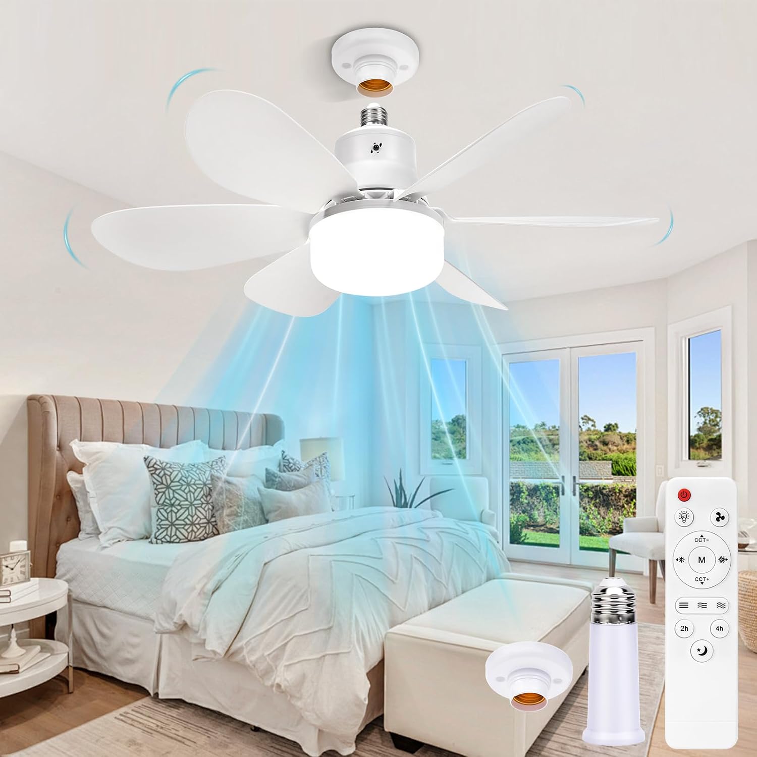 Ventilateur De Plafond Avec Lumière Et Telecommande,30w Lampe Ventilateur Plafond Avec Douille E27,dimmable Led Ventilateur Plafond Pour Chambre,faible Bruit,6 Pales,3 Vitesses,timing [classe Énergéti
