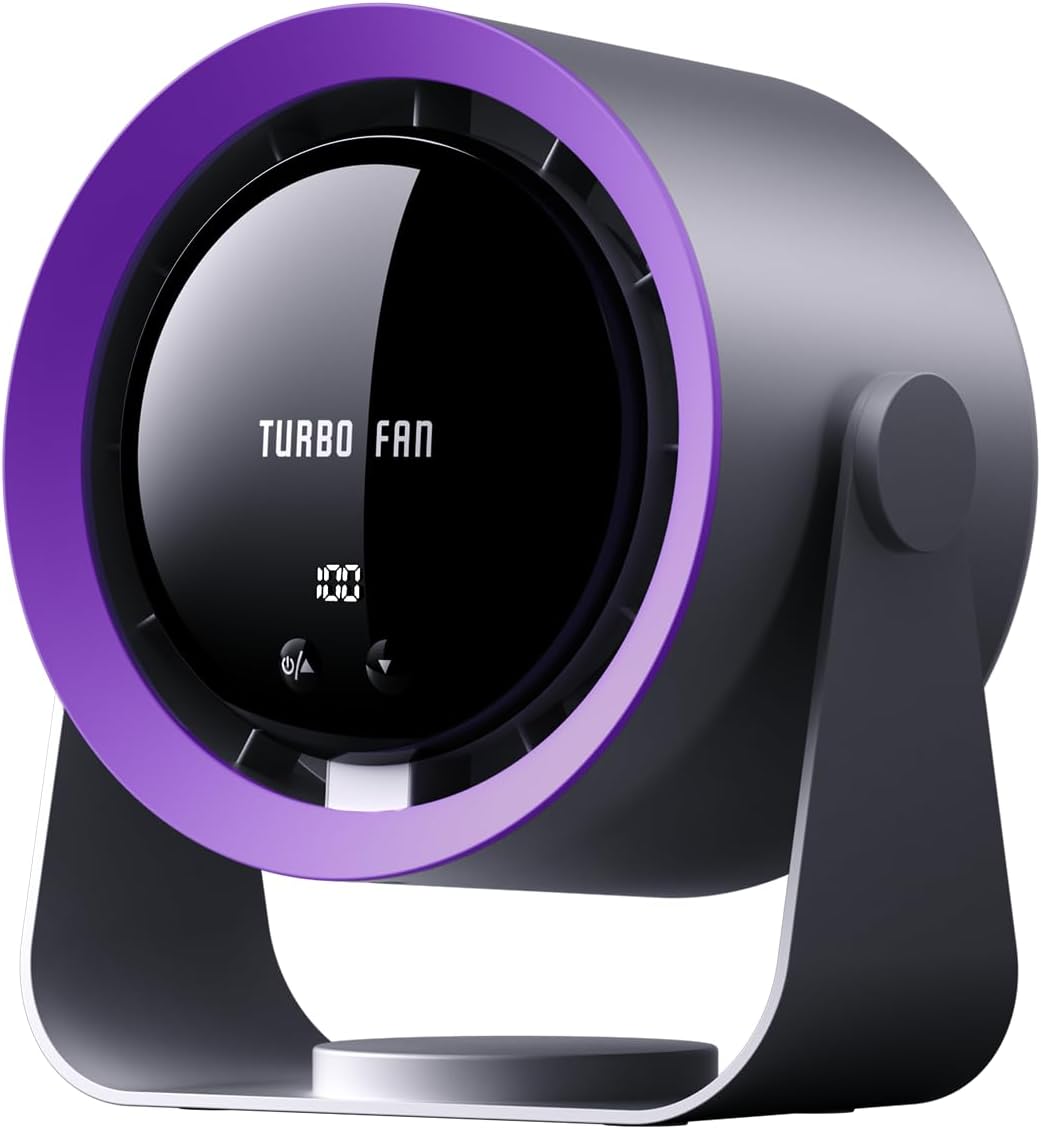 Ventilateur De Bureau Usb Rechargeable Avec Affichage Numérique, 5 Vitesses Ultra-silencieux, Inclinable À 90°, Suspendable Pour Chambre, Cuisine, Camping, Bureau, Salon
