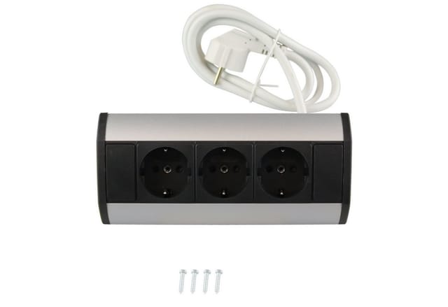 kalb Steckdose Ecksteckdose 3-fach Steckdose, 1m Kabel u. EU-Stecker silber/schwarz