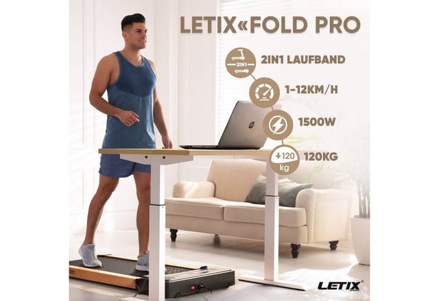 Letix Sports Laufband FoldPro 2in1 mit LCD-Display, Bluetooth & APP Funktion, für zu Hause und Büro, motorisiertes Fitnessgerät, Heimtrainer