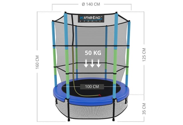 Kinetic Sports Gartentrampolin JUMPER 140, Ø 140 cm, Gummiseil Fun Jumper mit Sicherheitsnetz, Schutzpolster