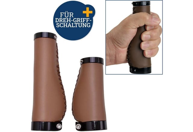 Diedrich Filmer GmbH Fahrradlenkergriff Fahrrad-Griffe Ergonomisch für Drehgriff Schaltung (2x Lenkergriffe, 2-St., Set), Set Kurz Lang Lenker-Griffe Ergo PU Leder Lenkergriffe Fahrradgriffe
