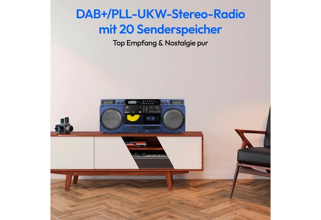 Medion® Audio-System Retro Boombox LIFE® P66538 (MD44538) (20 W, Bluetooth, 80er, groß, USB, SD, CD, Kassetten, MC, DAB+ Radio, Bluetooth)