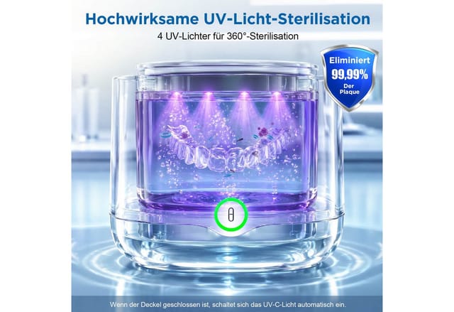 ANYSUN Ultraschallreiniger UV Ultraschallreinigungsgerät Ultraschall-Zahnreinigungsgerät, 24W Mit UV-Licht, zur Desinfektion mit 2 Modi mit Bakterienabtötung.