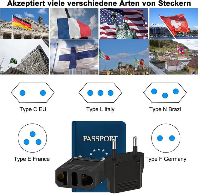 SpionProfi 2x USA Steckeradapter für China, AU, Japan auf EU/DE Euro-Stecker Elektro-Adapter, 2er Reiseadapter, US zu EU Adapter, Stecker USA Deutschland