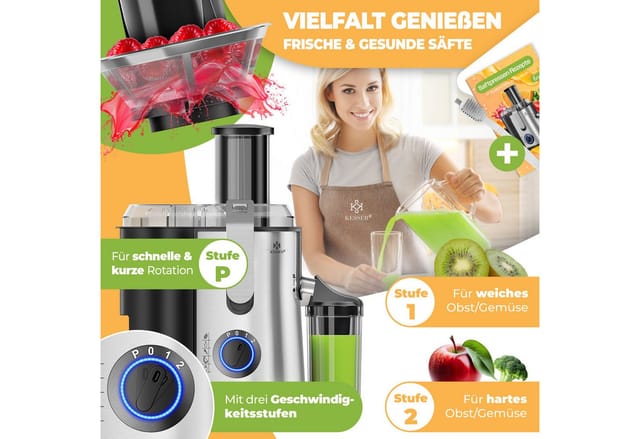 KESSER Entsafter, 1100 W, Entsafter für Obst und Gemüse aus Edelstahl 1100W