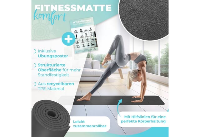 KESSER Yogamatte Gymnastikmatte gepolstert & rutschfest 183 x 61 cm Sportmatte, Trainingsmatte für Fitness, Pilates Gymnastik Workout & Yoga