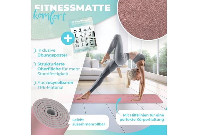 KESSER Yogamatte, Gymnastikmatte + Tragegurt rutschfest TPE Yogamatte gepolstert