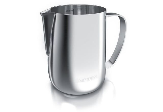 Arendo Milchkännchen, 0,6 l, Edelstahl, mit Messskala, Milchkanne zum Aufschäumen von Milchschaum