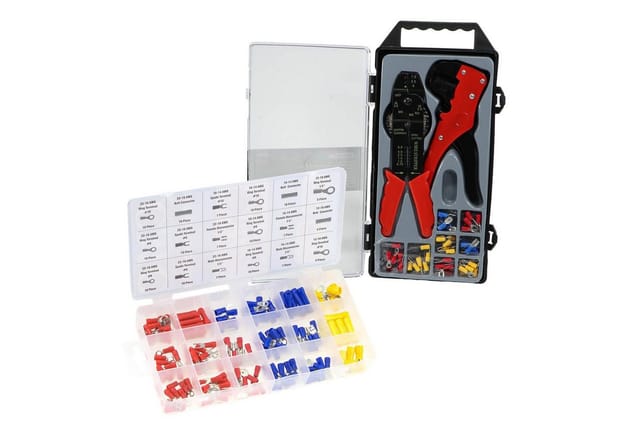 peveha24 Kabelverbinder-Sortiment Kabelschuhzange Abisolierzange Set 195 teilig mit Steckhülsen