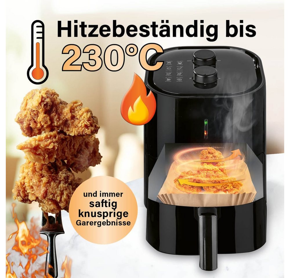 GOURMETmaxx Backpapier Backpapierschalen für Heißluftfritteusen (5–8 l) - 50 Stück, Airfryer Backpapier – flexible Form, 23 x 23 x 4,5 cm Bild 2