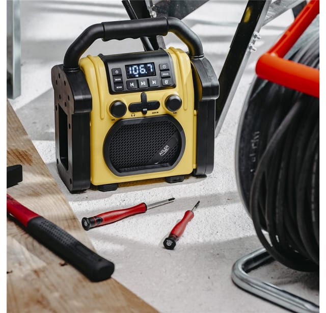 Adler AD 1911 Baustellenradio (mit Bluetooth, AUX Anschluss, wasserdicht, gelb, schwarz)