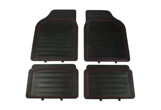 Cartrend Universal-Fußmatten Automatten Set Gummi 4-teilig Schwarz/Rot (4 St), für Universal Universell Universal, Universal Gummimatten Fußmatten Auto PKW KFZ Matten Gummifußmatten