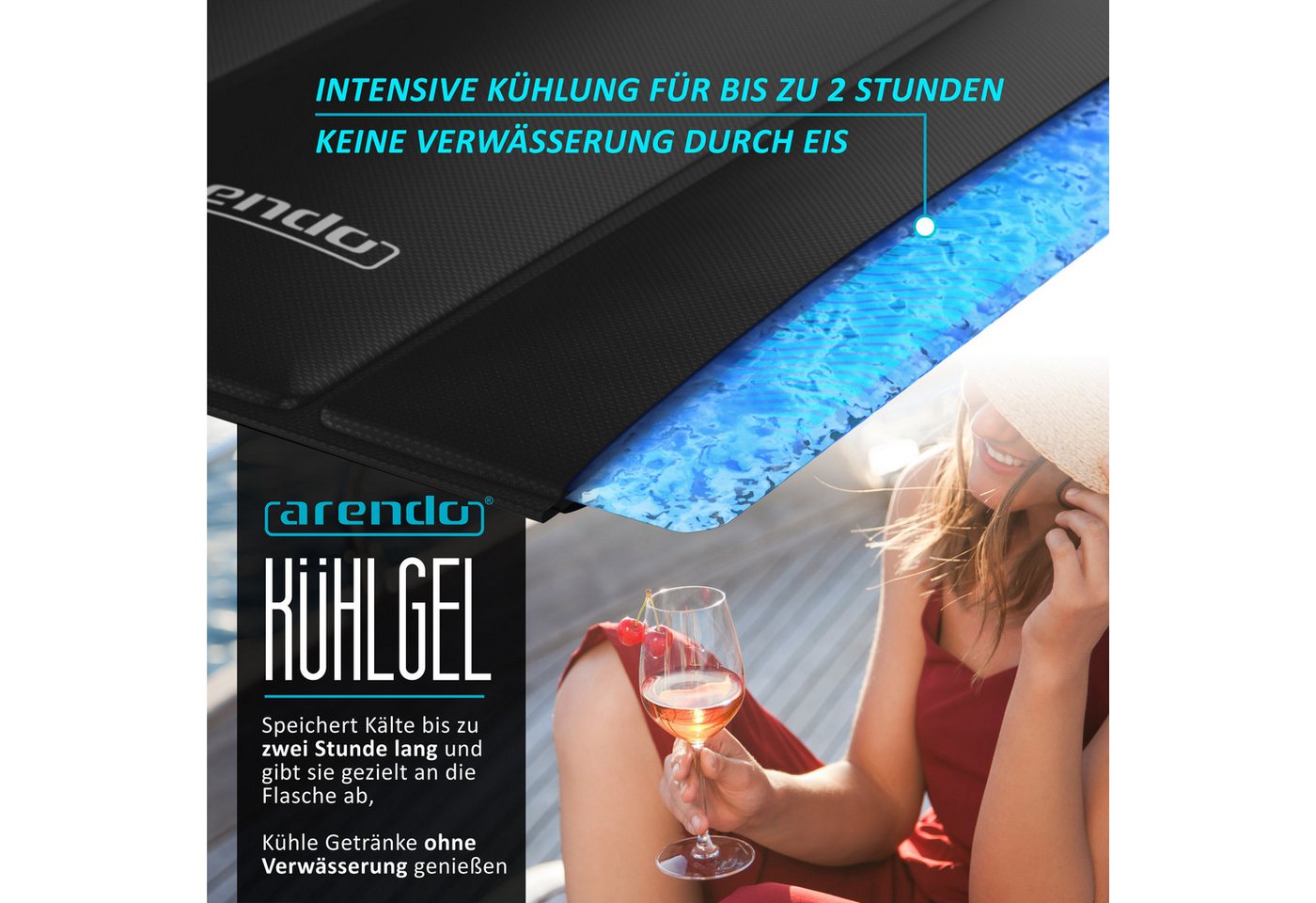 Arendo Wein- und Sektkühler Flaschenkühler Manschette, - flexibel von 7,5 bis 10 cm Flaschen Ø, ideal für unterwegs, hält bis zu 2 Stunden kühl, wasserabweisend Bild 4