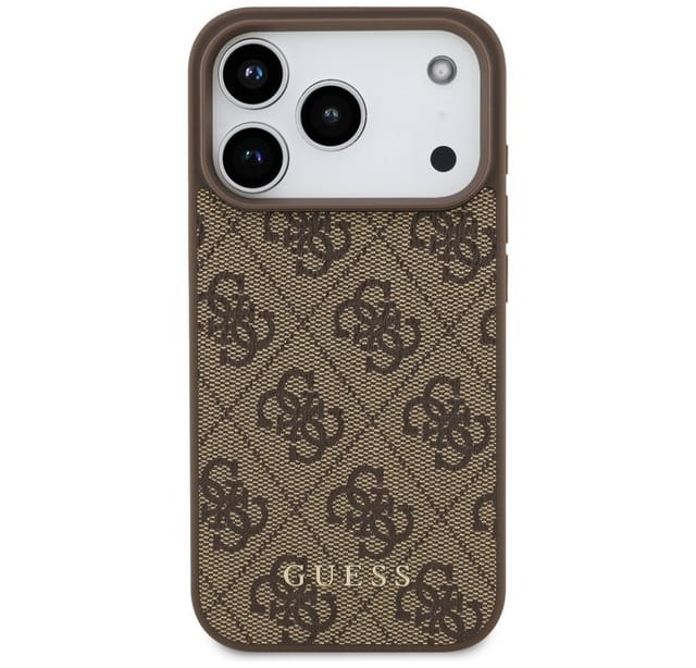 Guess Handyhülle Case iPhone 17 Pro Classic Kunstleder braun Logo goldfarbig 6,3 Zoll, Kantenschutz