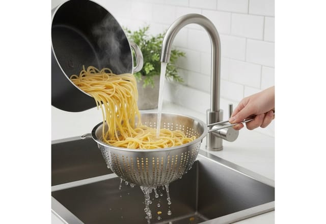 HAC24 Küchensieb Sieb Edelstahl Abtropfsieb Seiher Nudelsieb Salatsieb Metallsieb, Edelstahl, (1-St), Ø 24 cm, mit Griff