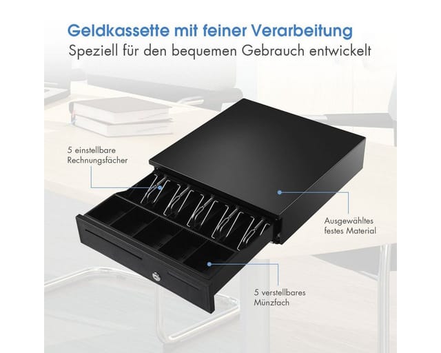 COSTWAY Geldkassette, 5 Münzfächer, 5 Scheinfächer, 40,5x42x10cm