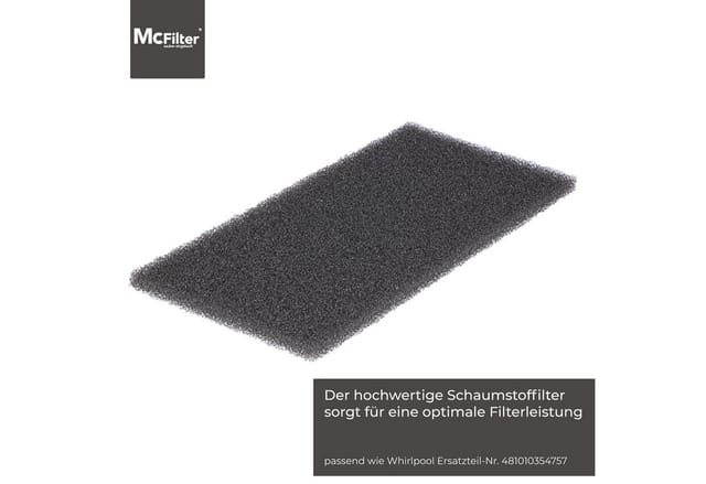 McFilter Ersatzfilter (10 Stück) Schwammfilter geeignet für Bauknecht Ignis HX 481010354757, Zubehör für Trockner, Filterschwamm für Wärmepumpentrockner, passend für Whirlpool, Filtermatte, 225 x 107 x 8mm, Schaumstoff
