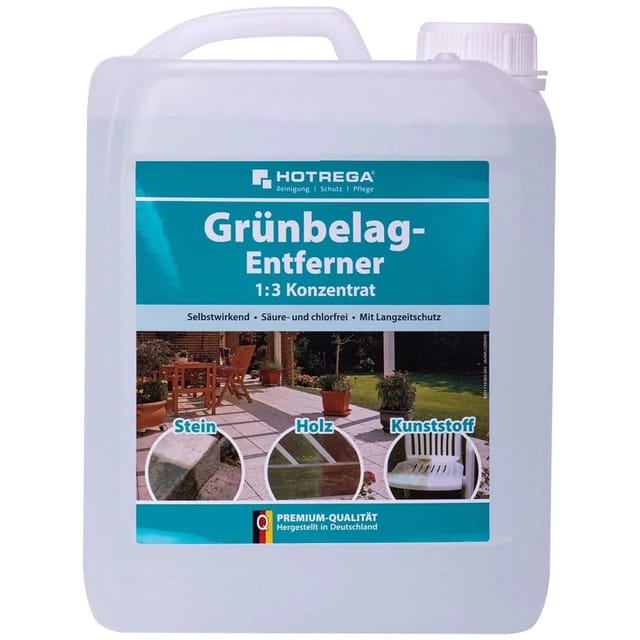 HOTREGA® Grünbelagentferner Algenentferner Stein Holz Textilien 5L Konzentrat Reinigungskonzentrat