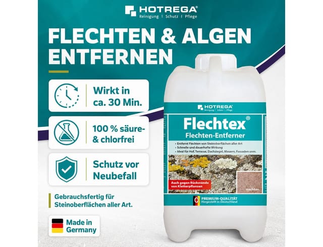 HOTREGA® Flechtex Flechten Entferner Steinreiniger Flechtenentferner Algen 2L Grünbelagentferner