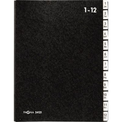 PAGNA Aktenordner Pultordner 12-tlg 1-12 schwarze Hartpappe Leinenrücken