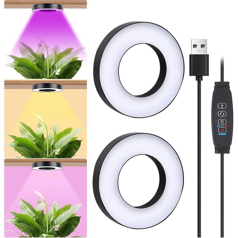 2er-set Vollspektrum-led-lampen – Mit Automatischem Timer – 10 Helligkeitsstufen – 3 Lichtmodi – Für Zimmerpflanzen – Schwarz – 2 Köpfe [energieeffizienzklasse C]