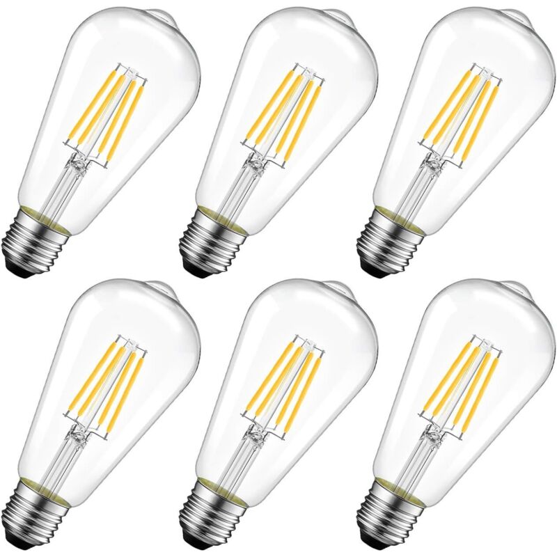 6w Led-glühfadenlampe E27 St64, Entspricht 60w Glühlampe, Retro-edison-lampe, 806lm 2700k Warmweiß, Nicht Dimmbar, 6er-pack