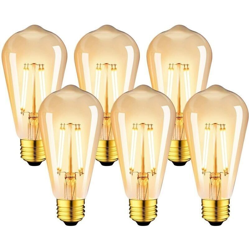 6er-pack Led-glühbirnen 6w Edison Vintage E27 - St64 Glühfadenlampe 2200k Warmweiß - Ersatz Für 48w Glühlampe